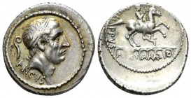 L. Marcius Philippus. Denarius 56, AR 19.5mm., 3.87g. Diademed head of Ancus Marcius r.; behind, lituus and below, ANCVS. Rev. PHILIPPVS Equestrian st...