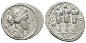Faustus Cornelius Sulla. Denarius 56, AR 19.5mm., 3.96g. Laureate, diademed and draped bust of Venus r.; behind, sceptre. Above, S·C. Rev. Three troph...