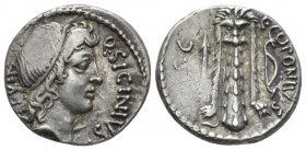 Q. Sicinius and C. Coponius. Denarius mint moving with Pompey 49, AR 18mm., 3.88g. Q·SICINIVS – III·VIR Head of Apollo r., hair tied with band; below,...