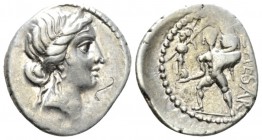 C. Iulius Caesar. Denarius Asia 48-47, AR 18mm., 3.69g. Diademed head of Venus r. Rev. CAESAR Aeneas advancing l., carrying palladium in r. hand and A...