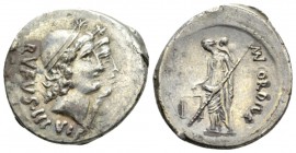 Mn. Cordius Rufus. Denarius 46, AR 20.5mm., 4.01g. RVFVS·III.VIR Jugate heads of Dioscuri r., wearing pilei decorated with fillet. Rev. MN. CORDIVS Ve...