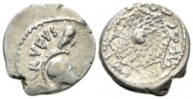 Mn. Cordius Rufus. Denarius 46, AR 17.5mm., 4.26g. RVFVS Owl perched on Corinthian helmet r. Rev. MN CO[RDI]VS Aegis decorated with head of Medusa. Ba...