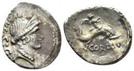Mn. Cordius Rufus Denarius 46, AR 17mm., 3.21g. RVFVS·S·C· Diademed head of Venus r. Rev. Cupid on dolphin r.; below, MN.CORDIVS. Babelon Cordia 3. Sy...