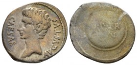 Octavian as Augustus, 27 BC – 14 AD Denarius Caesaraugusta (?) 19-18 BC, AR 20mm., 3.69g. Bare head l. Rev. S P Q R / CL V within round shield. C 293....