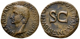 Octavian as Augustus, 27 BC – 14 AD As circa 11-12 Ad, Æ 27mm., 9.95g. Bare head l., Rev. PONTIF MAXIM TRIBVN POT XXXIIII, around large S C. C 226. RI...