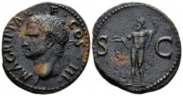 In the name of Agrippa As after 37, Æ 29mm., 11.14g. Head l., wearing rostral crown. Rev. S – C Neptune, cloaked, standing l. holding small dolphin an...