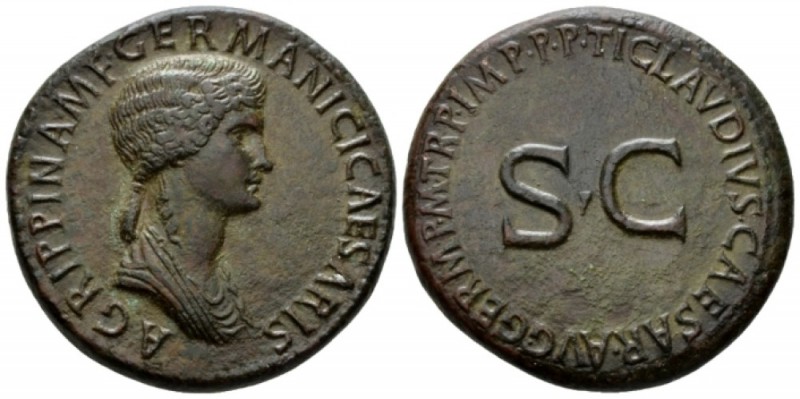 Agrippina Senior, mother of Gaius Sestertius circa 50-54, Æ 34mm., 26.89g. Drape...