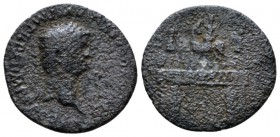 Claudius, 41-54 Denarius (fourree) circa 46-47, Æ 19mm., 2.21g. Laureate bust r. Rev. DE BRITANN on architrave of triumphal arch surmounted by equestr...