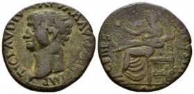 Claudius, 41-54 Dupondius Contemporary imitation I cent., Æ 26.5mm., 9.65g. Bare head l. Rev. Ceres, veiled and draped, seated l. holding corn ear and...