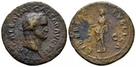 Galba, 68-69 As circa October 68, Æ 27.5mm., 9.60g. Laureate head r. Rev. Libertas standing l., holding pileus and rod. RIC 423. C 108. CBN 218.

Br...