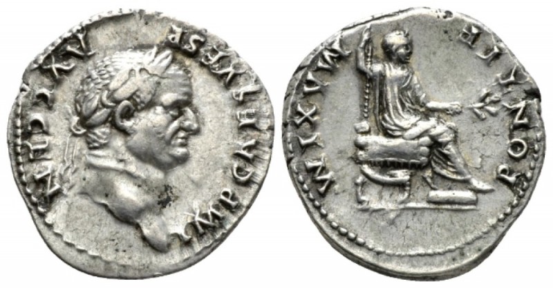 Vespasian, 69-79 Denarius circa 73, AR 19.5mm., 3.51g. Laureate head r. Rev. Ves...