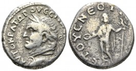 Vespasian, 69-79 Tetradrachm Cyprus circa 76-77, AR 22mm., 11.96g. Laureate head l. Rev. Zeus Salaminios standing facing, holding patera and sceptre, ...