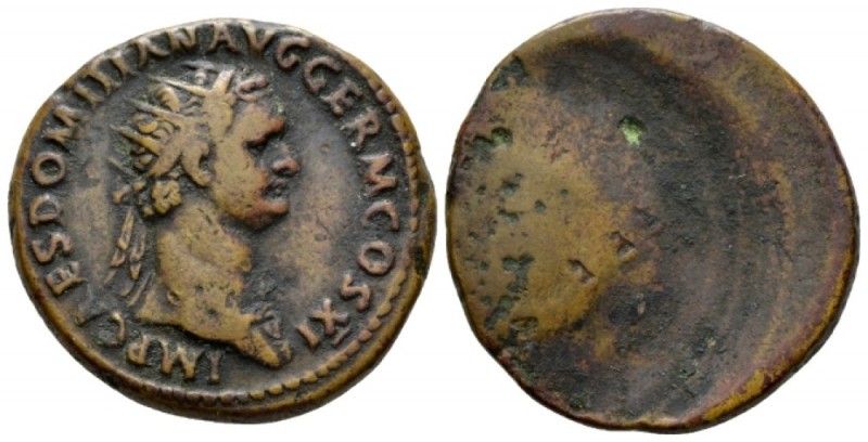 Domitian, 81-96 Dupondius 85, Æ 27mm., 13.37g. Radiate bust r., wearing aegis. R...