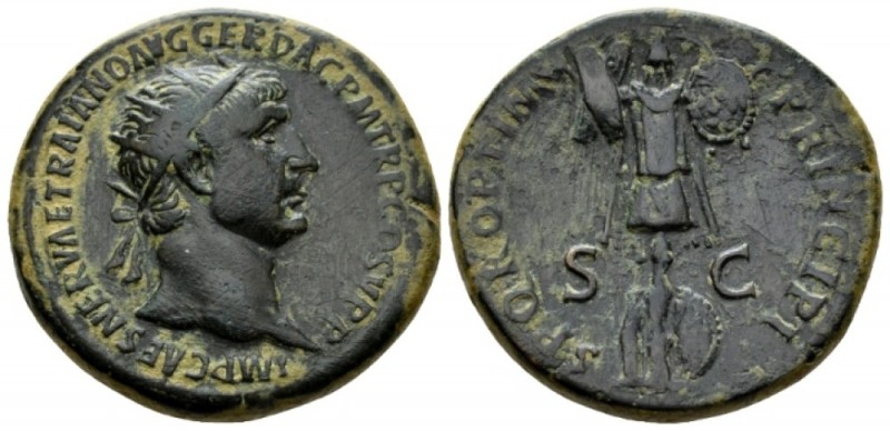 Trajan, 98-117 Dupondius circa 103-107, Æ 28.5mm., 13.22g. IMP CAES NERVAE TRAIA...