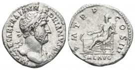 Hadrian, 117-138 Denarius 119-122, AR 18mm., 3.04g. Laureate bust r., slightly drapery on l. shoulder. Rev. Salus seated l. feeding snake out of pater...