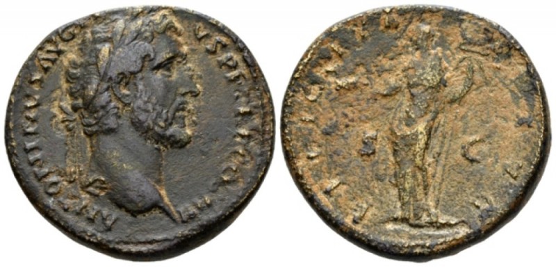 Antoninus Pius, 138-161 Sestertius 145-161, Æ 33mm., 25.69g. Laureate head r., d...