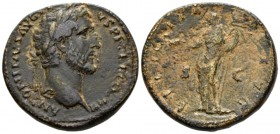 Antoninus Pius, 138-161 Sestertius 145-161, Æ 33mm., 25.69g. Laureate head r., drapery on l. shoulder. Rev. Felicitas standing l., holding capricorn a...