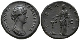 Diva Faustina. Sestertius After 141, Æ 33mm., 21.98g. Faustina I, wife of Antoninus Pius. Rome, after 141, Æ 33mm, 21.98g. Draped bust r., hair waved ...