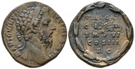 Marcus Aurelius, 161-180 Sestertius circa 172-173, Æ 30mm., 20.12g. M ANTONINVS AVG TR P XXVII Laureate head r. Rev. VICT / GERM / IMP VI / COS III / ...