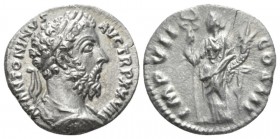 Marcus Aurelius, 161-180 Denarius 174, AR 17mm., 2.52g. Laureate head r. Rev. Felicitas standing l., holding long caduceus and cornucopiae. RIC 304.
...