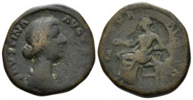 Faustina junior, daughter of Antoninus Pius and wife of Marcus Aurelius As 164-169, Æ 25mm., 11.08g. Draped bust r. Rev. Concordia seated l., holding ...