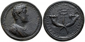 Commodus, 177-192 Medallion circa 190-192, Æ 41mm., 65.47g. Laureate, draped and cuirassed bust r. Rev. Caduceus in the middle of two cornucopiae. C 7...