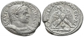 Caracalla, 198-217 Tetradrachm Tyre (Phoenicia) 213-217, AR 29mm., 11.48g. Laureate and cuirassed bust r. Rev. Eagle standing facing on club, head and...