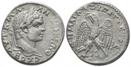 Caracalla, 198-217 Tetradrachm Laodicea 214-217, AR 26mm., 13.66g. Laureate head r. Rev. Eagle standing facing, head and tail l., with wings spread, h...