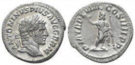 Caracalla, 198-217 Denarius 216, AR 19.5mm., 3.12g. Laureate head r. Rev. Serapis standing l, raising r. hand and holding sceptre. RIC 280c. C 348.
...