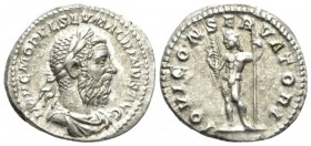 Macrinus, 217-218 Denarius 217, AR 20mm., 3.36g. Laureate, draped and cuirassed bust r. Rev. Jupiter standing l., holding thunderbolt and sceptre. C 3...