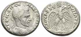 Macrinus, 217-218 Tetradrachm Seleucis and Pieria 217-218, AR 23mm., 11.69g. Laureate, draped, and cuirassed bust r. Rev. Eagle standing facing on thu...