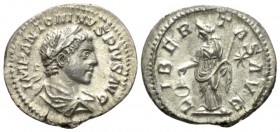 Elagabalus, 218-222 Denarius 220-222, AR 19mm., 3.08g. Laureate and draped bust r. Rev. Libertas standing l., holding pileus and vindicta; star to r. ...