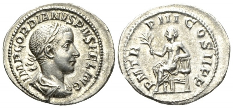 Gordian III, 238-244 Denarius 241-243, AR 21mm., 3.37g. Laureate and draped bust...