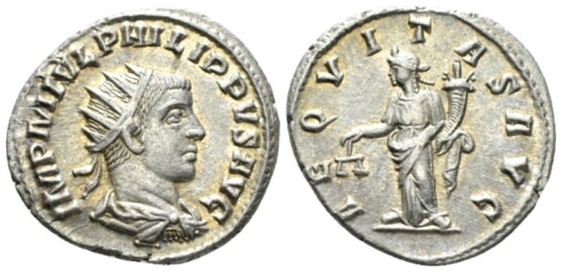 Philip II, 247-249 Antoninianus Antioch 247-248, AR 22mm., 4.54g. Radiate, drape...