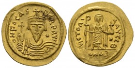 Phocas, 602-610. Solidus of 23 Siliquae Constantinople 604-607, AV 22mm., 4.26g. Crowned and cuirassed facing bust, holding globus cruciger; star in r...