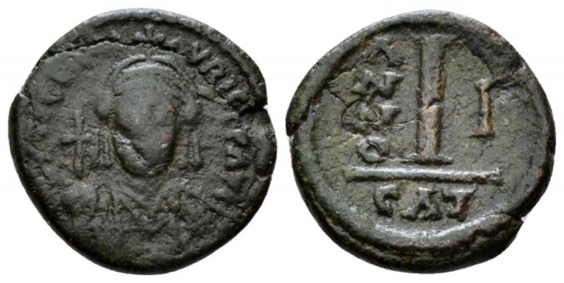 Maurice Tiberius, 582-602 Decanummo Catania 582-583 (year 1), Æ 17mm., 2.44g. Cr...