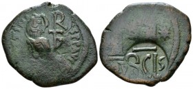 Heraclius, 610-641 Follis Siracuse after 630, Æ 32mm., 12.68g. Countermark with facing bust of Heraclius wearing chlamys and crowned/monogram. Underne...