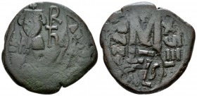 Heraclius, 610-641 Follis Siracusa after 630, Æ dmm., dg. Countermark with facing bust of Heraclius wearing chlamys and crowned/monogram. Underneath t...
