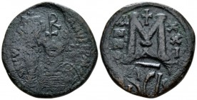 Heraclius, 610-641 Follis Siracusa after 630, Æ 34mm., 18.31g. Countermark with facing bust of Heraclius wearing chlamys and crowned/monogram. Underne...