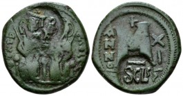 Heraclius, 610-641 Follis after 630, Æ 30mm., 14.10g. Countermark with facing bust of Heraclius wearing chlamys and crowned/monogram. Underneath type ...