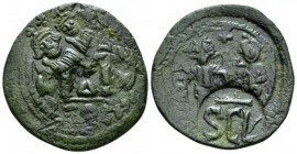 Heraclius, 610-641 Follis Siracusa 632-640, Æ 31mm., 10.05g. Facing busts of Heraclius bearded and Heraclius Constantine, beardless, both wearing crow...