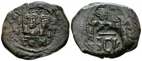 Heraclius, 610-641. Follis Siracusa 632-640, Æ 34mm., 11.67g. Facing busts of Heraclius bearded and Heraclius Constantine, beardless, both wearing cro...