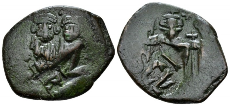 Heraclius, 610-641 Follis Siracusa 632-640, Æ 29mm., 7.44g. Facing busts of Hera...