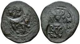 Heraclius, 610-641 Follis Siracusa 632-640, Æ 32mm., 10.02g. Facing busts of Heraclius with long beard and Heraclius Constantine, beardless, both wear...