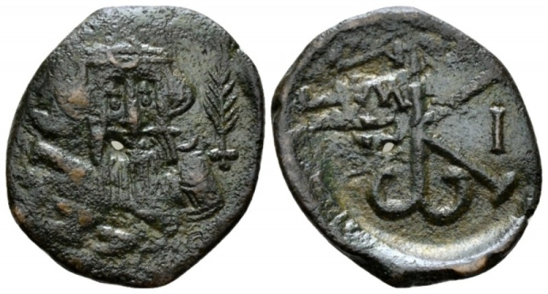 Constans II, 641-668 20 Nummi Siracusa 650-651 (year 10, Æ 23mm., 5.26g. Facing ...