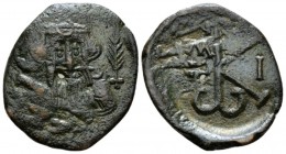 Constans II, 641-668 20 Nummi Siracusa 650-651 (year 10, Æ 23mm., 5.26g. Facing bust with long beard, wearing crown and clamys and holding globus cruc...