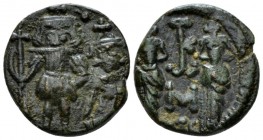 Constans II, 641-668 Follis Carthage 659-668, Æ 19.5mm., 4.70g. Constans crwoned, with long beard and in military attire and Constantine beardless cro...