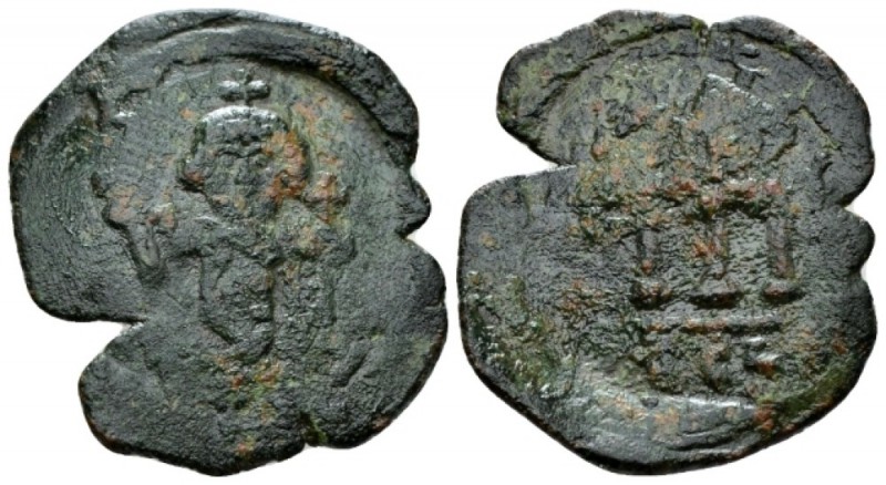 Leontius, 695-698 Follis Siracusa 695-698, Æ 25mm., 4.50g. Leontius standing fac...