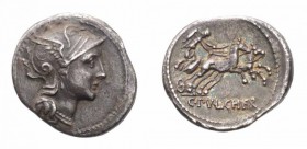 Monete Romane Repubblicane - Roman republican coins 
Denaro al nome C.PVLCHER databile al 110-109 a.C. - Zecca: Roma - gr. 3,89 - Di buona qualità (B...