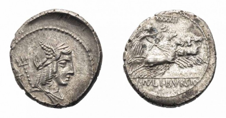 Monete Romane Repubblicane - Roman republican coins 
Denaro al nome L.IVLI BVRS...